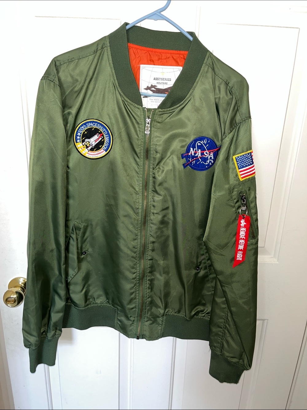 Olive Green Bomber Jacket with NASA Patch